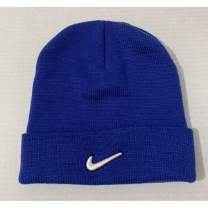 Vintage Nike Beanie Hat 90s Centre Swoosh Royal Blue O/S Made In Canada Y2K RARE